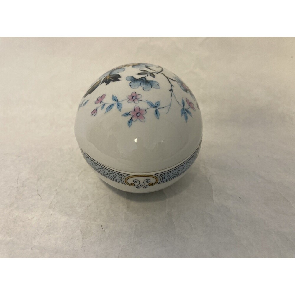 Limoges France Porcelain Egg Shaped Trinket Box Blue Floral 5” - Picture 4 of 7